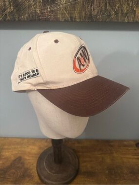 Vintage‎ A&W Root Beer Hat Cap Tan Brown Thick Headed Advertising Adjustable